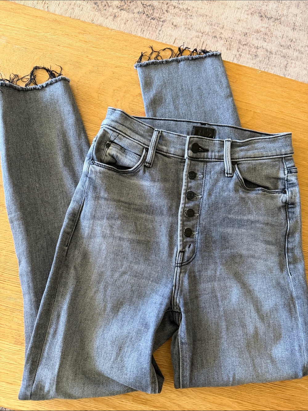 Women’s Light Grey High-Rise Button-Fly Jeans